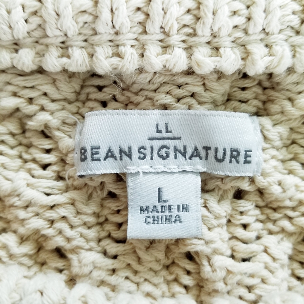 L.L. Bean Beige Stripe Chunky Cotton Cable Knit Fisherman Tunic Sweater Large - Picture 4 of 7